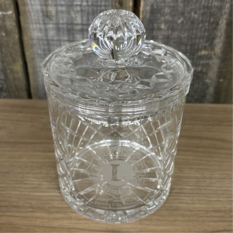 Taunton Crystal Hand-Cut 24% Lead Crystal Commemorative Lions Club Lidded Jar
