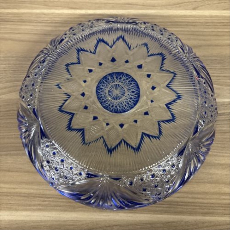 Bohemian Style Cobalt Blue Cased Cut to Clear Crystal Centerpiece Bowl