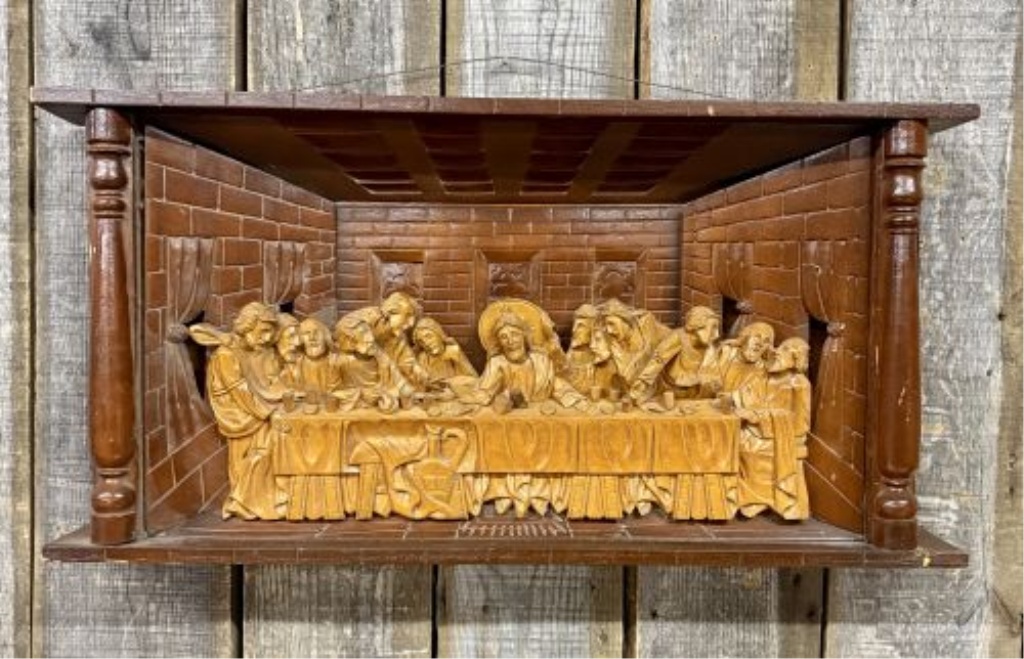 Large Vintage Three Dimensional Relief Carved Wood The Last Supper Wall Plaque