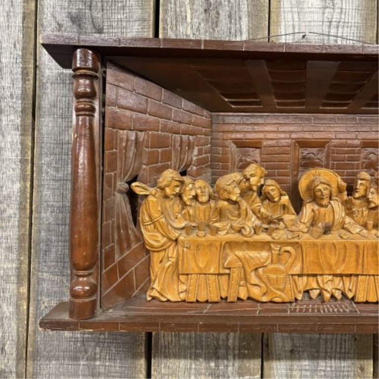 Large Vintage Three Dimensional Relief Carved Wood The Last Supper Wall Plaque
