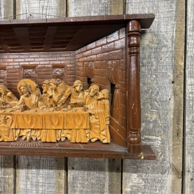 Large Vintage Three Dimensional Relief Carved Wood The Last Supper Wall Plaque