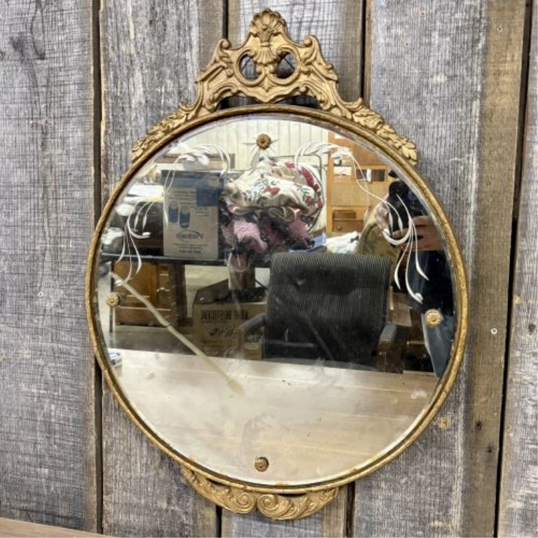 Wolf Blitz Rococo Revival Gilt Oval Wall Mirror with Etched Glass