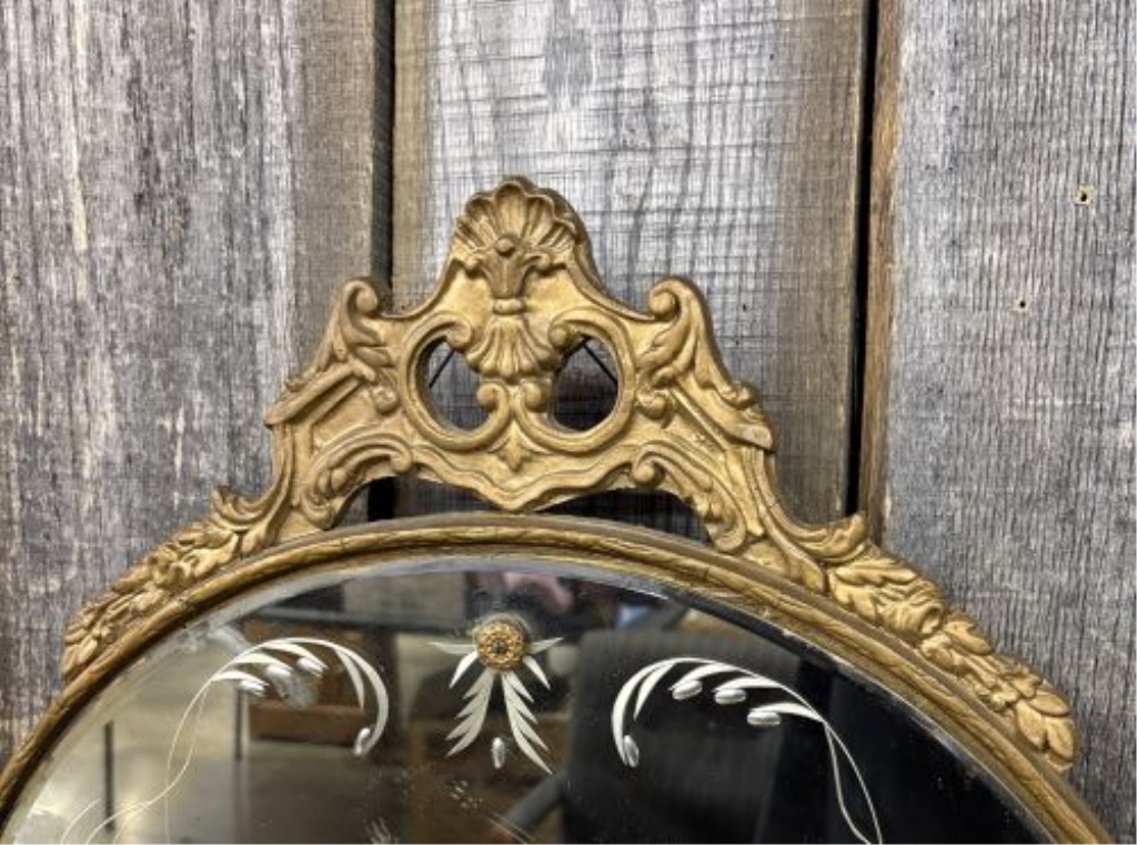 Wolf Blitz Rococo Revival Gilt Oval Wall Mirror with Etched Glass