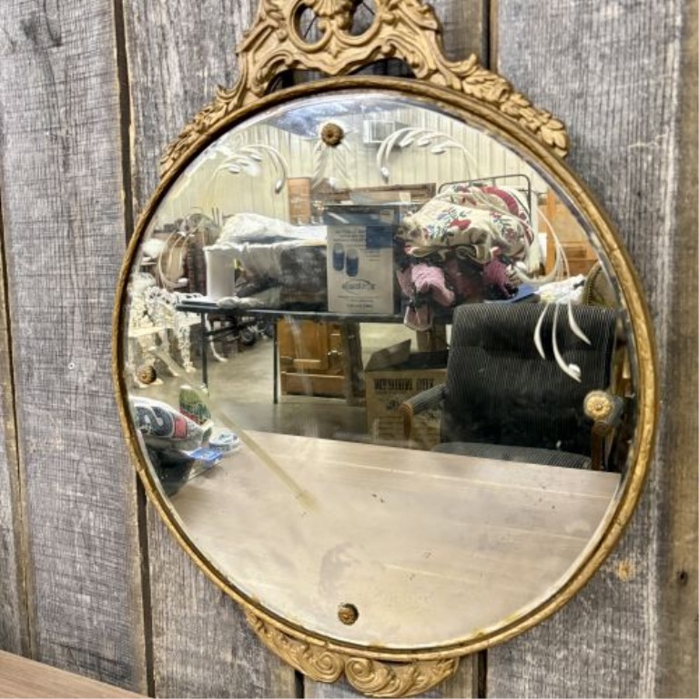 Wolf Blitz Rococo Revival Gilt Oval Wall Mirror with Etched Glass