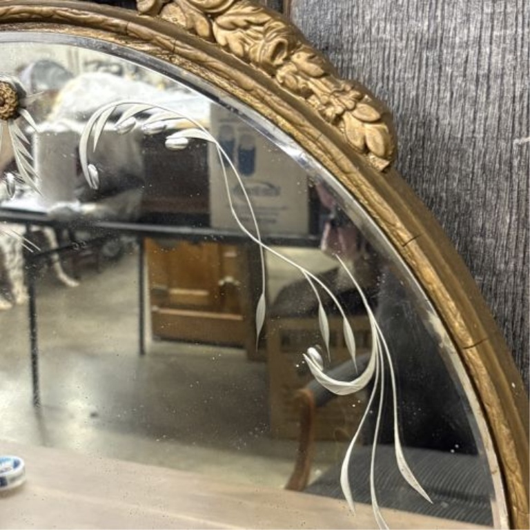 Wolf Blitz Rococo Revival Gilt Oval Wall Mirror with Etched Glass