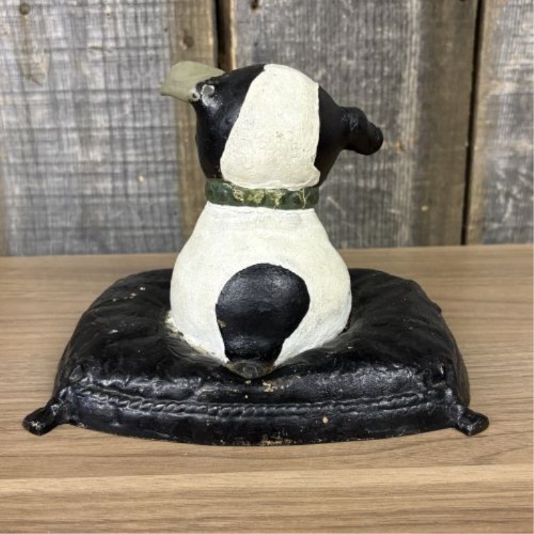 Antique Puppo Dog on Pillow Still Bank or Doorstop