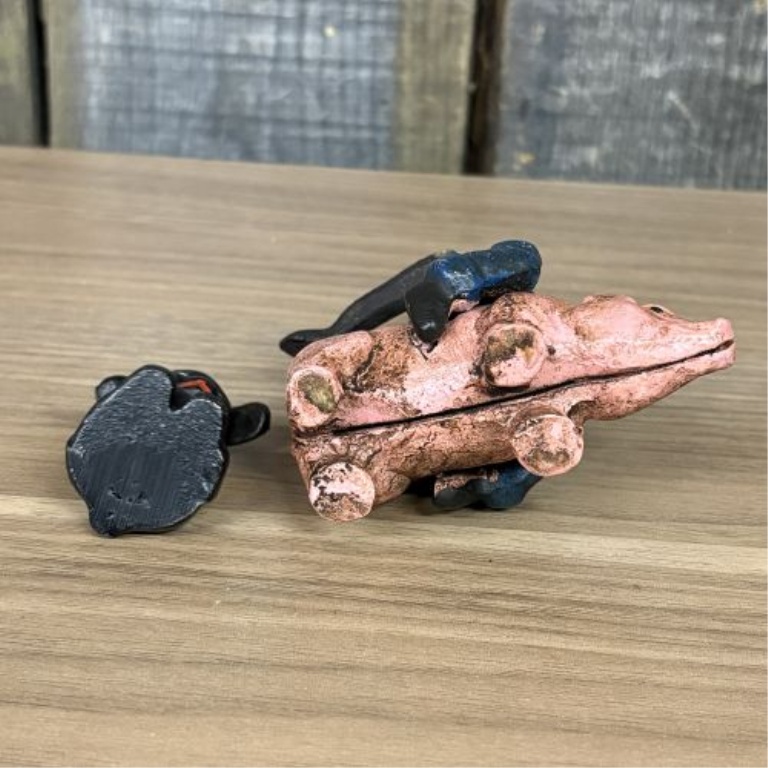 Cast Iron Black Americana Boy Riding Pig Still Bank and Dog Figurine