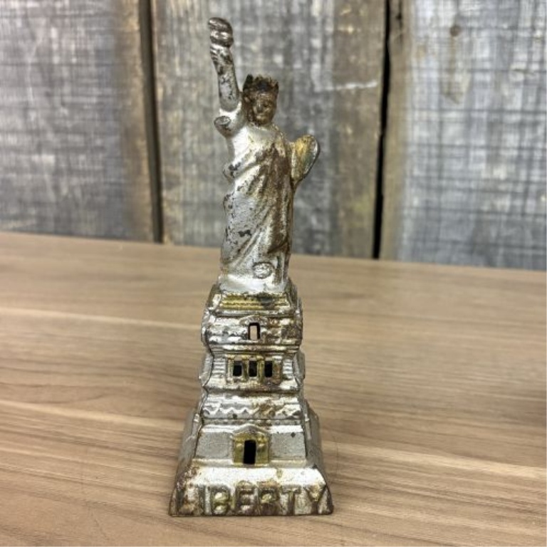 Two Early 20th-Century Statue of Liberty and Architectural House Still Banks