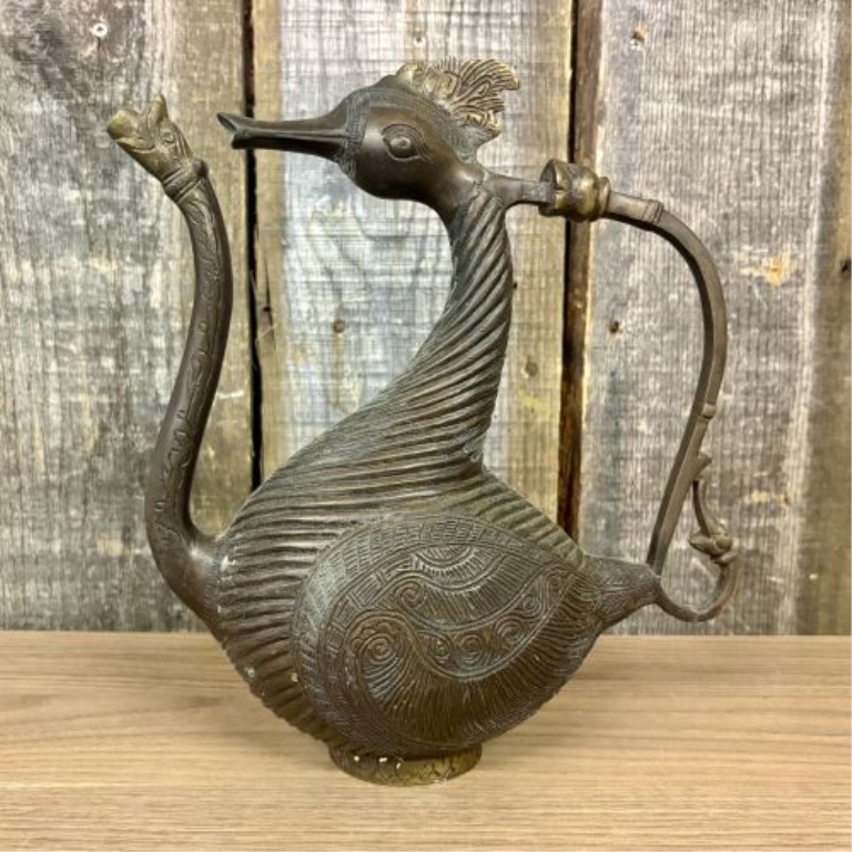 Indo-Islamic Style Cast Bronze Bird-Form Ewer with Makara Spout