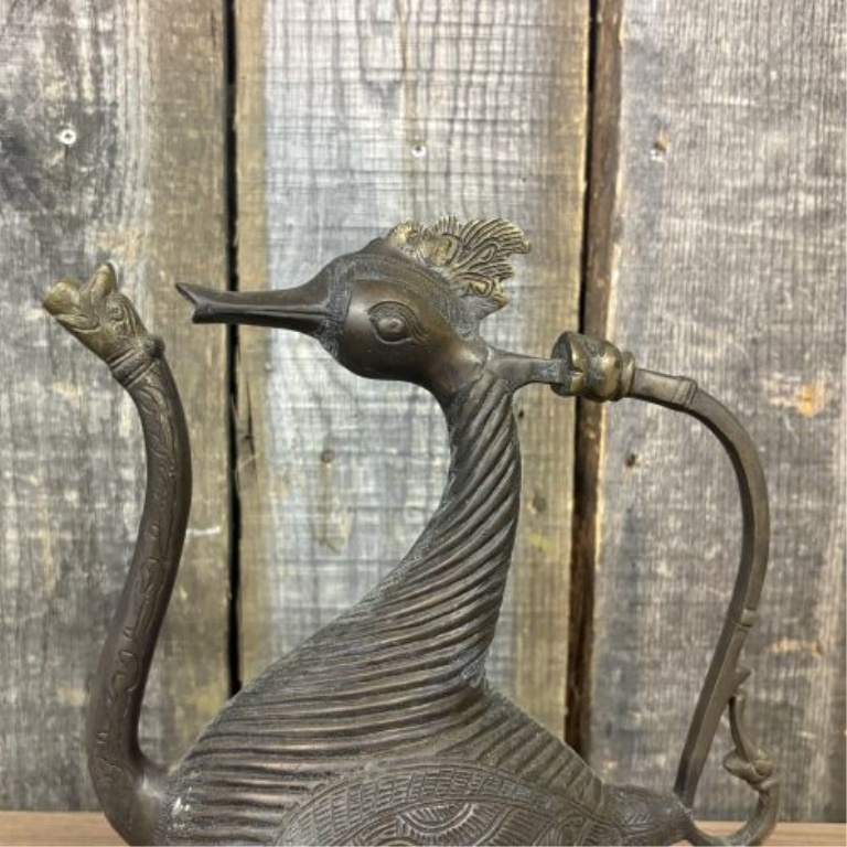 Indo-Islamic Style Cast Bronze Bird-Form Ewer with Makara Spout