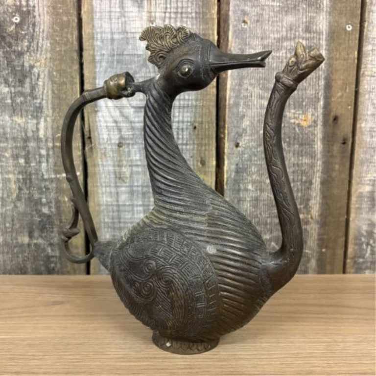 Indo-Islamic Style Cast Bronze Bird-Form Ewer with Makara Spout