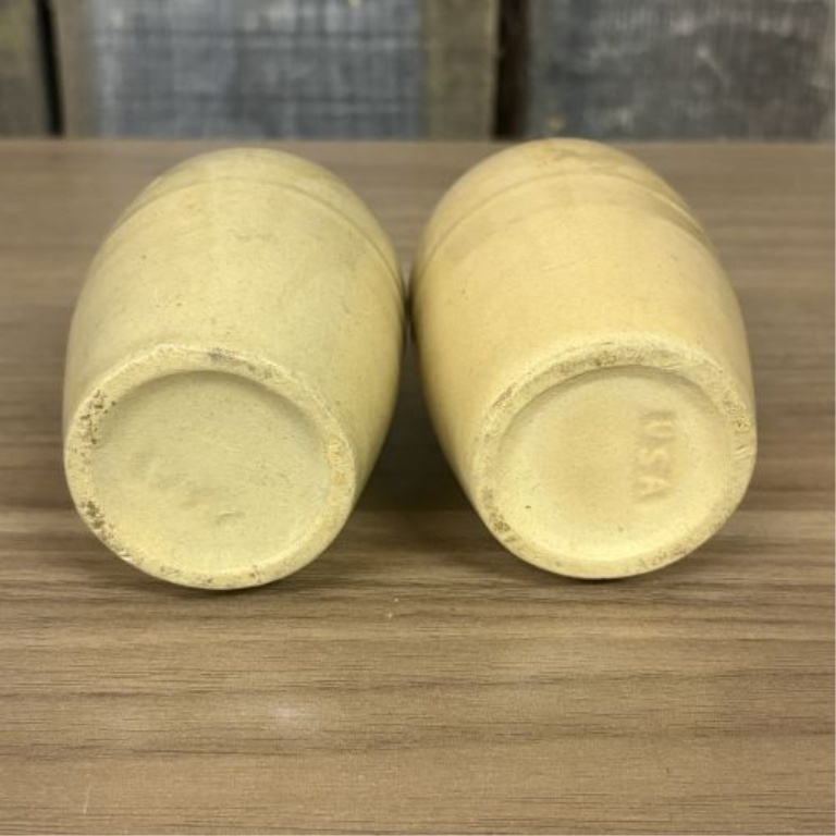 A Pair of Miniature USA Two-Tone Stoneware Whiskey Jug Salt and Pepper Shakers