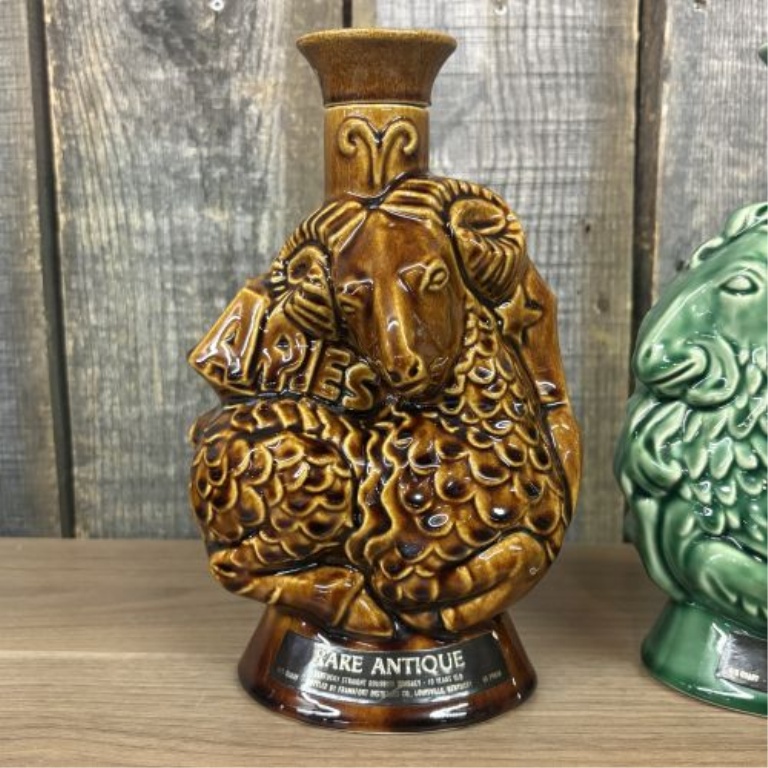 A Pair of Frankfort Distilling Co. Rare Antique Zodiac Series Ceramic Whiskey Decanters