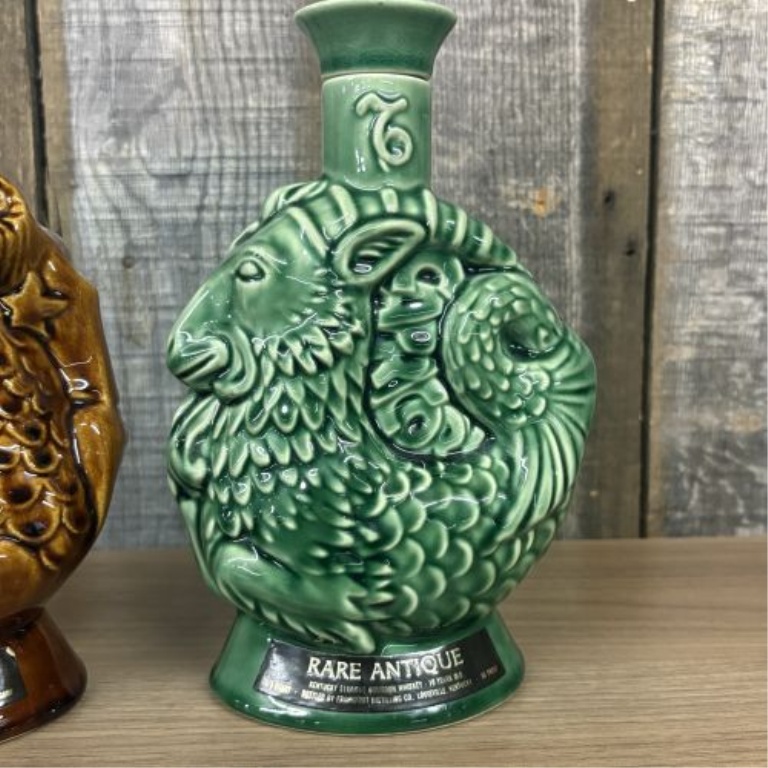 A Pair of Frankfort Distilling Co. Rare Antique Zodiac Series Ceramic Whiskey Decanters