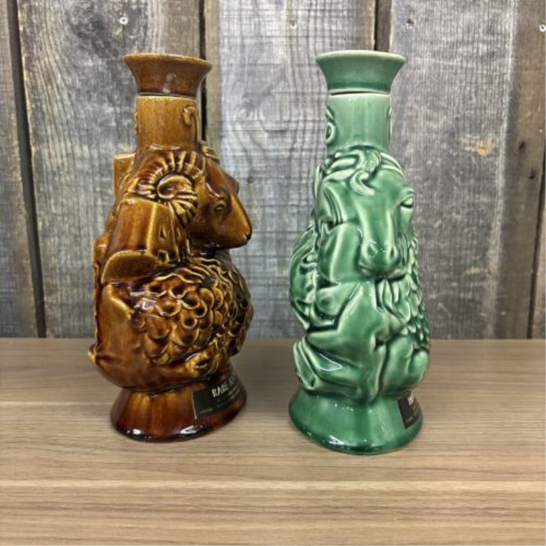 A Pair of Frankfort Distilling Co. Rare Antique Zodiac Series Ceramic Whiskey Decanters