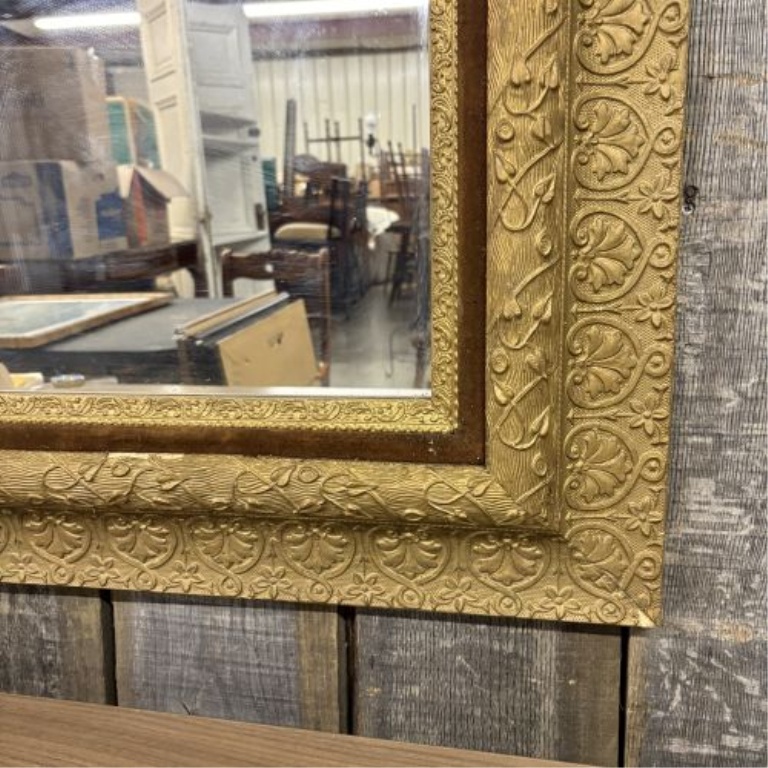 Late 19th Century Victorian Gilt Gesso and Wood Wall Mirror with Velvet Liner