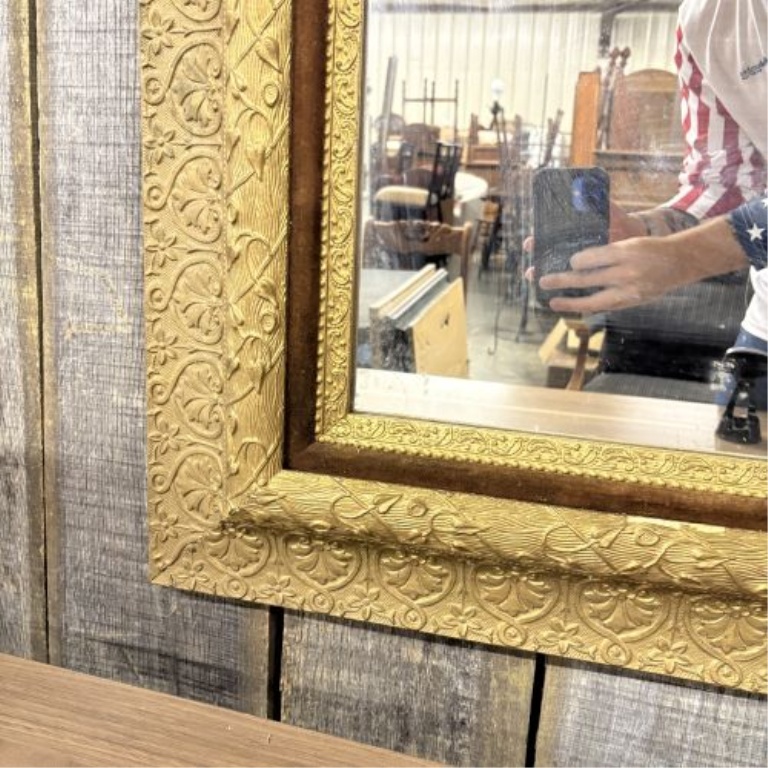 Late 19th Century Victorian Gilt Gesso and Wood Wall Mirror with Velvet Liner