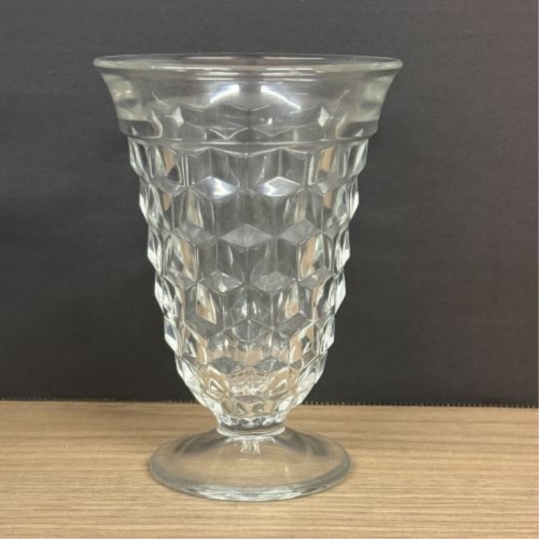 A Set of Eight Clear Pressed Glass Footed Iced Tea Tumblers in the Cube Pattern