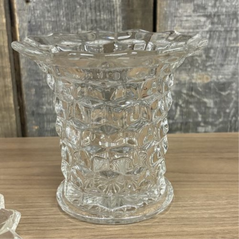 A Collection of Six Crystal Pressed Glass Tableware Items in the Cube Pattern