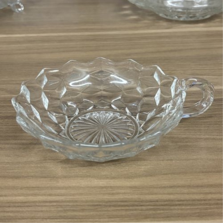 A Collection of Six Crystal Pressed Glass Tableware Items in the Cube Pattern