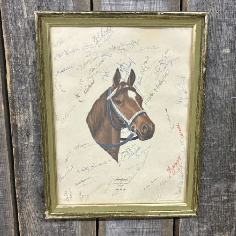 Framed Secretariat Commemorative Triple Crown Print from the L.C. Gosney Collection with Multiple Signatures