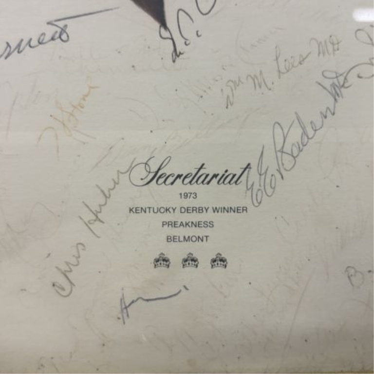 Framed Secretariat Commemorative Triple Crown Print from the L.C. Gosney Collection with Multiple Signatures