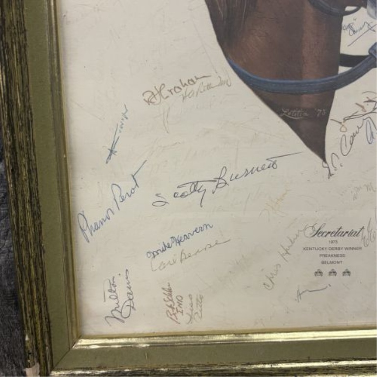 Framed Secretariat Commemorative Triple Crown Print from the L.C. Gosney Collection with Multiple Signatures
