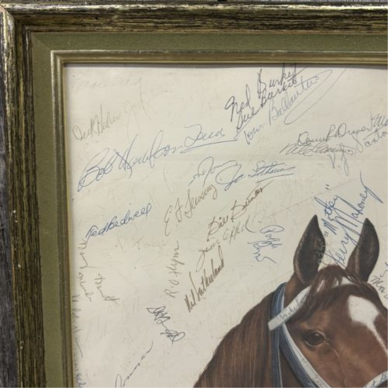Framed Secretariat Commemorative Triple Crown Print from the L.C. Gosney Collection with Multiple Signatures