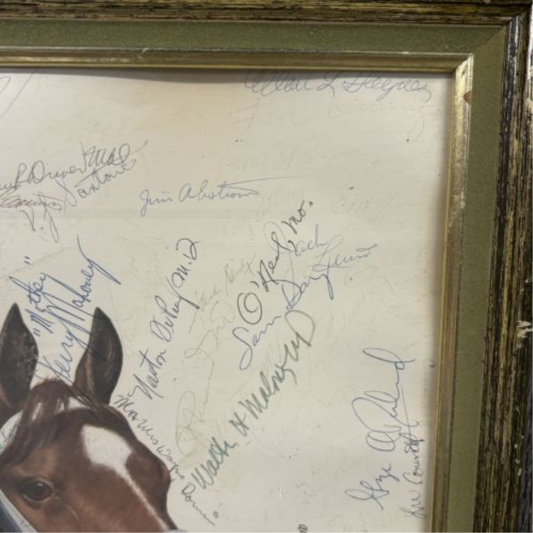 Framed Secretariat Commemorative Triple Crown Print from the L.C. Gosney Collection with Multiple Signatures