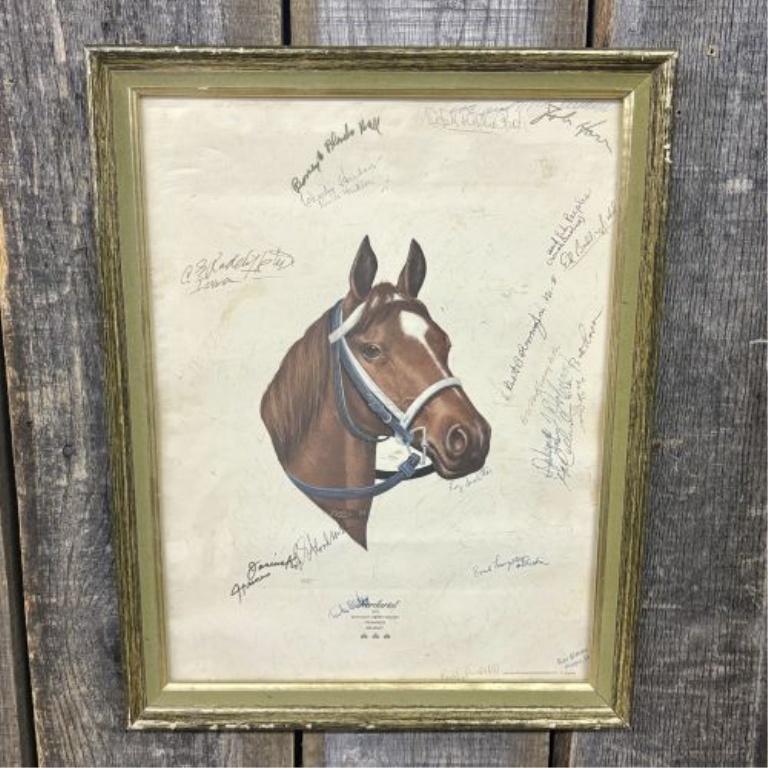 Framed Secretariat 1973 Triple Crown Commemorative Print with Lucien Laurin Signature