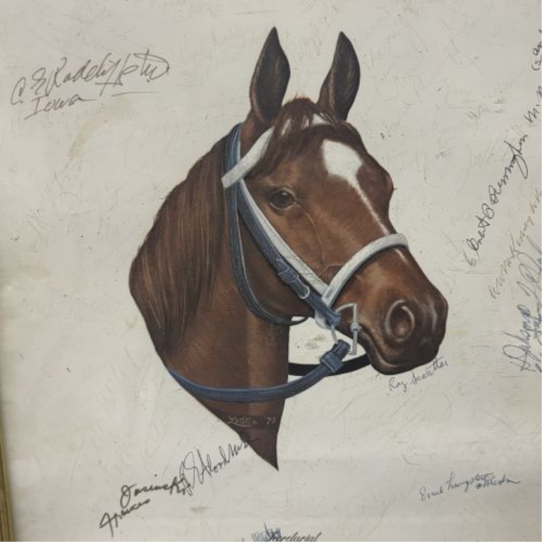 Framed Secretariat 1973 Triple Crown Commemorative Print with Lucien Laurin Signature
