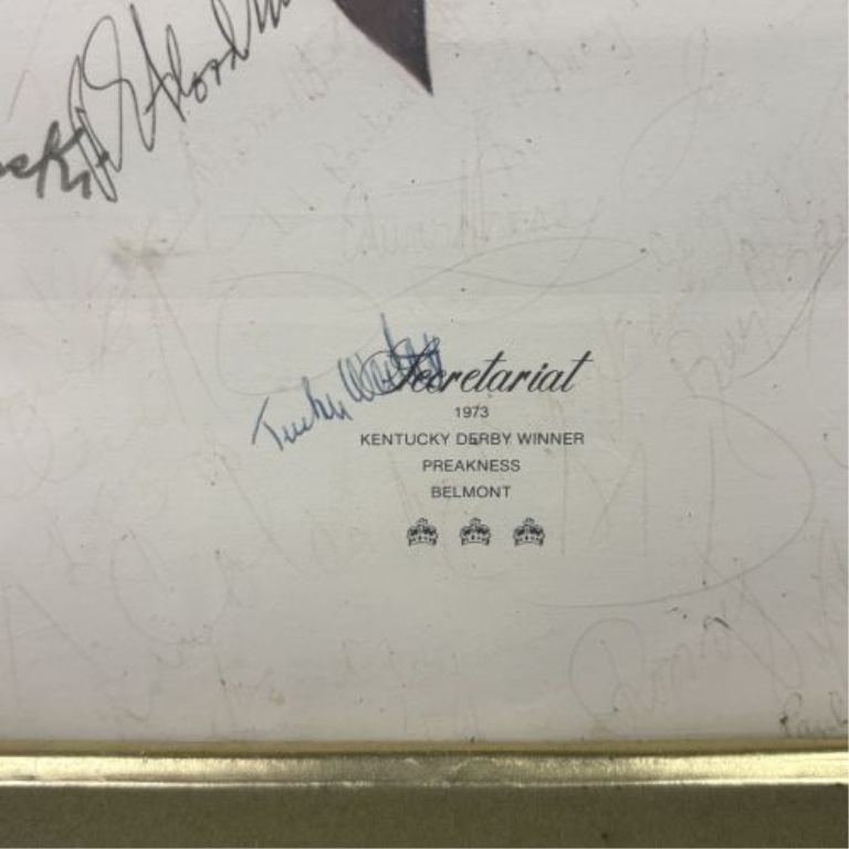 Framed Secretariat 1973 Triple Crown Commemorative Print with Lucien Laurin Signature