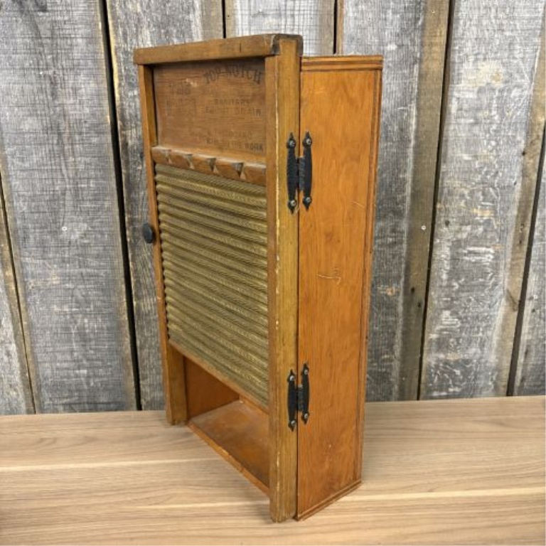 Repurposed National Washboard Co No 801 The Brass King Wood and Brass Wall Cabinet