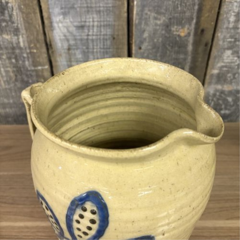 Contemporary Salt-Glazed Stoneware Pitcher with Cobalt Foliate Decoration