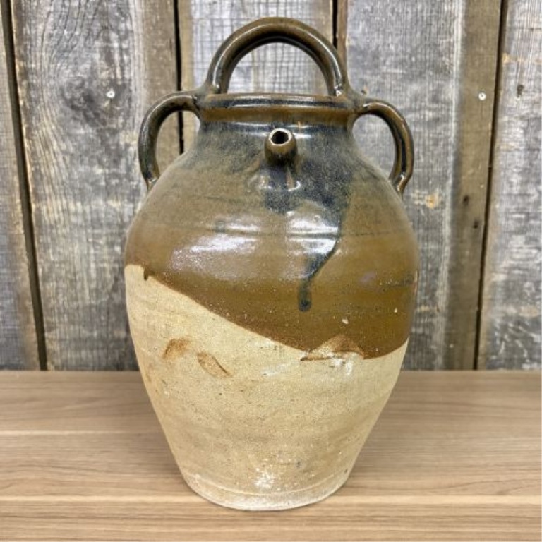 19th Century French Three-Handle Glazed Stoneware Oil Jug