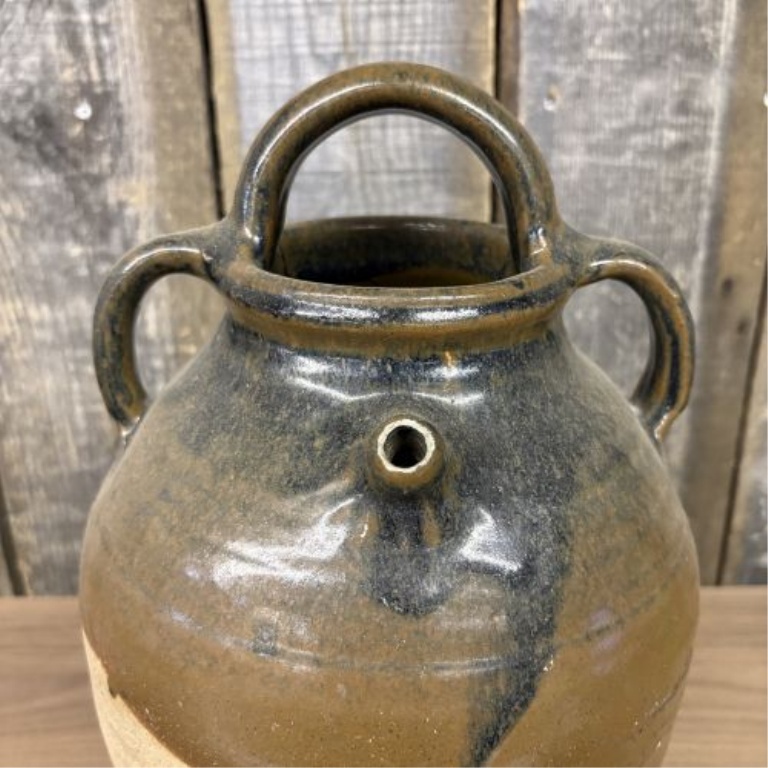19th Century French Three-Handle Glazed Stoneware Oil Jug