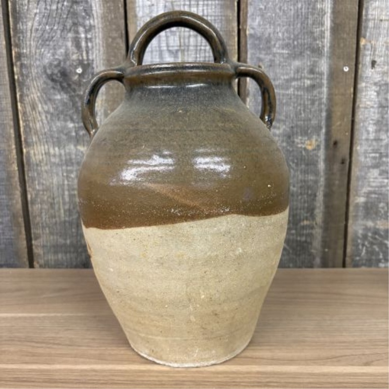 19th Century French Three-Handle Glazed Stoneware Oil Jug