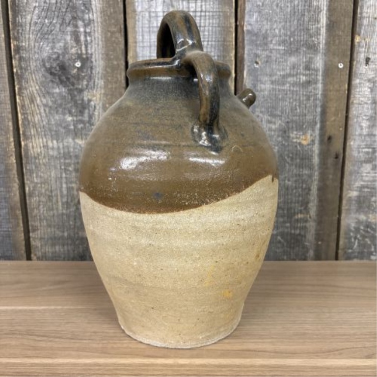19th Century French Three-Handle Glazed Stoneware Oil Jug