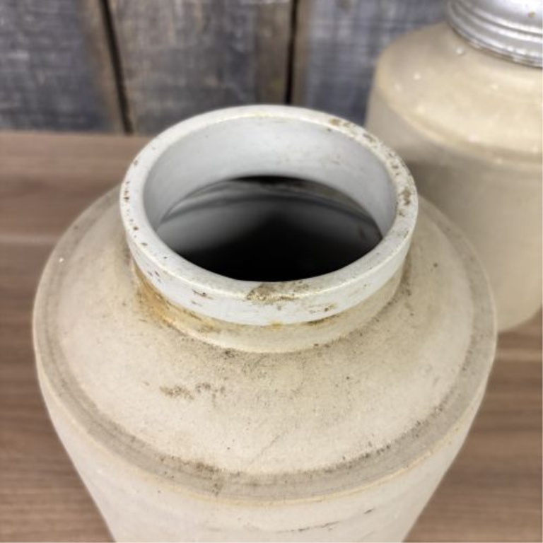 A Pair of One Gallon Stoneware Canning Jars with Metal Lid