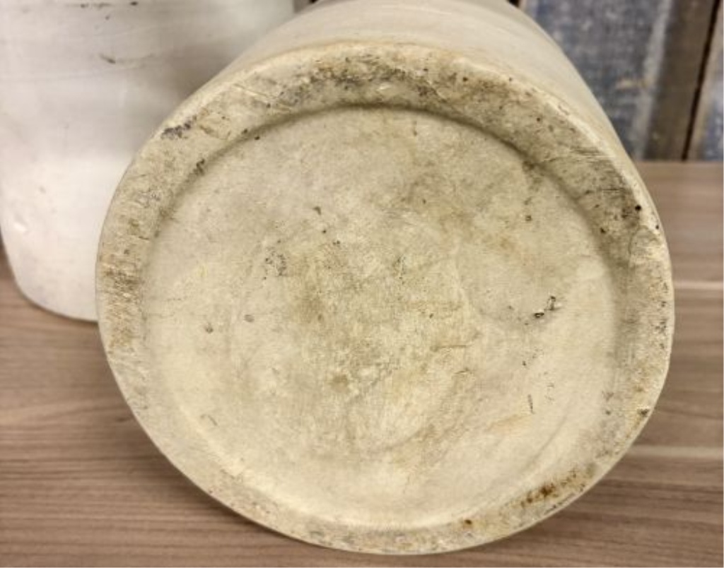 A Pair of One Gallon Stoneware Canning Jars with Metal Lid