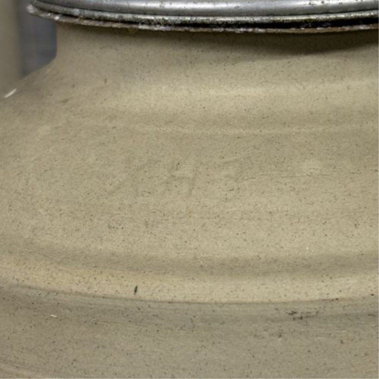 A Pair of One Gallon Stoneware Canning Jars with Metal Lid