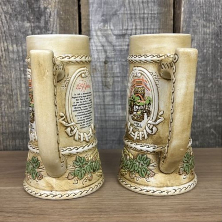 A Pair of Jos. Schlitz Brewing Co. 125th Anniversary Commemorative Steins by Ceramarte