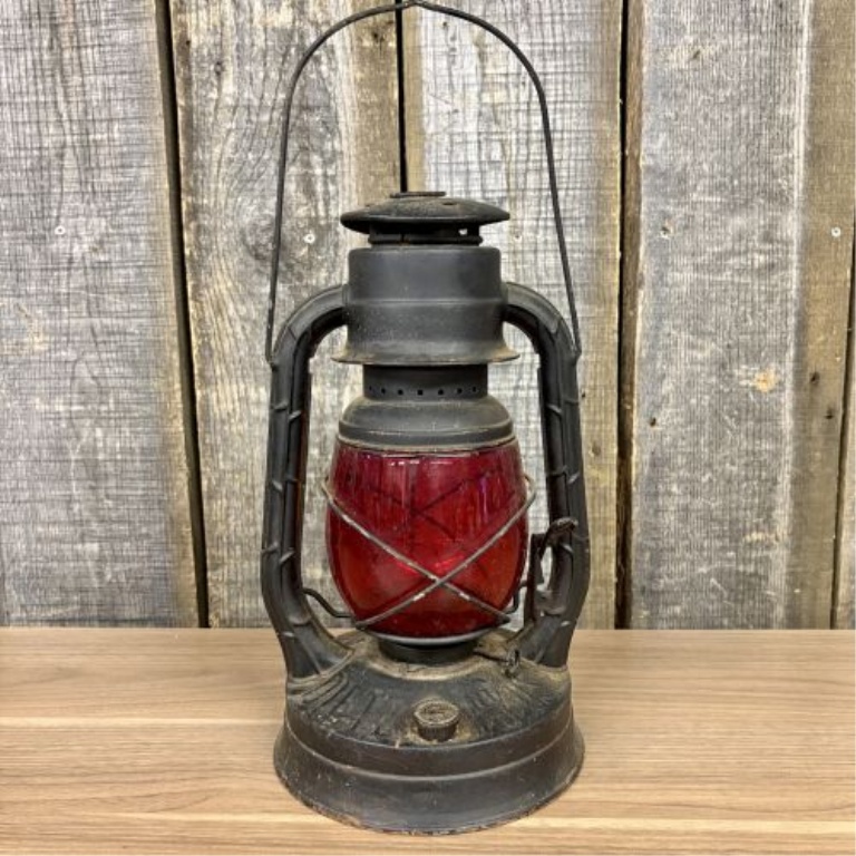 Dietz No. 2 D-Lite Tubular Kerosene Lantern with Red Glass Globe