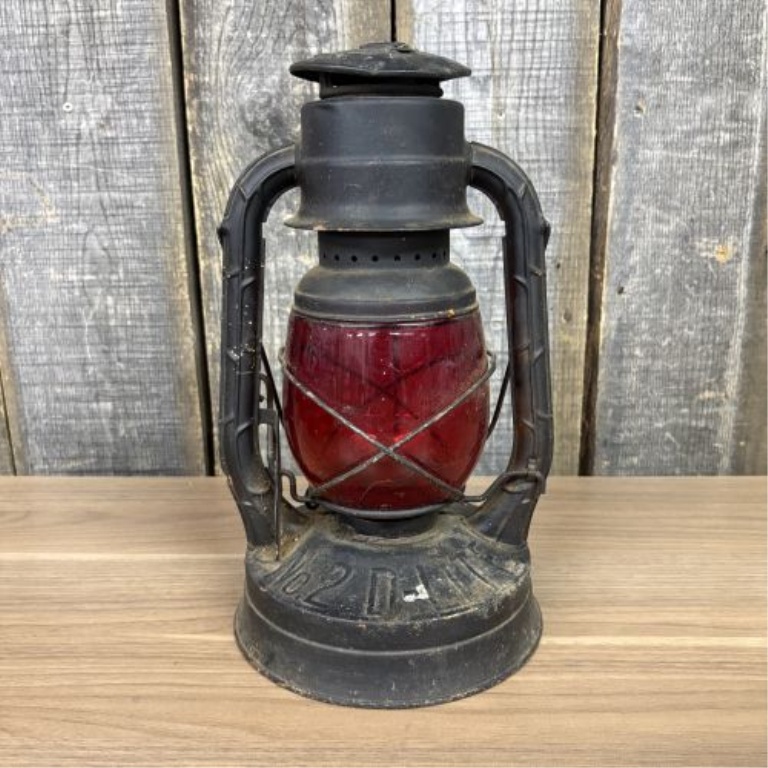 Dietz No. 2 D-Lite Tubular Kerosene Lantern with Red Glass Globe