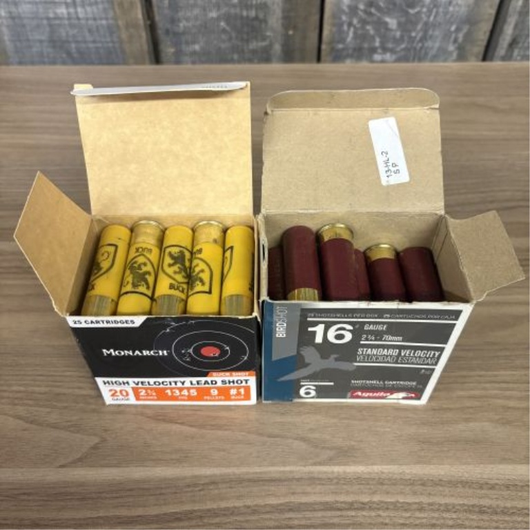 A Lot of Two Boxes of Monarch and Aguila Shotgun Ammunition 20 Gauge and 16 Gauge