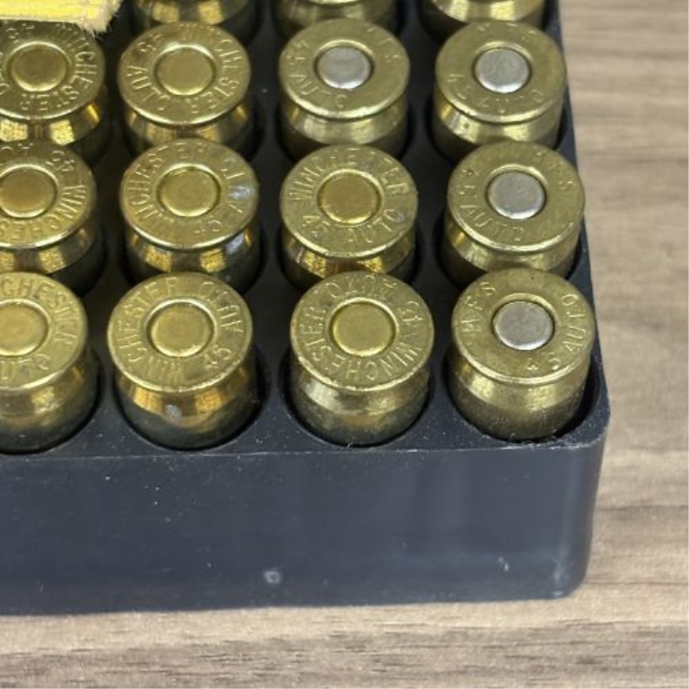 A Lot of 50 .45 Auto Centerfire Cartridges in a Union Metallic Cartridge Company Box