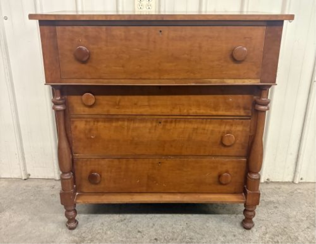 American Empire Cherry and Curly Maple Four-Drawer Chest