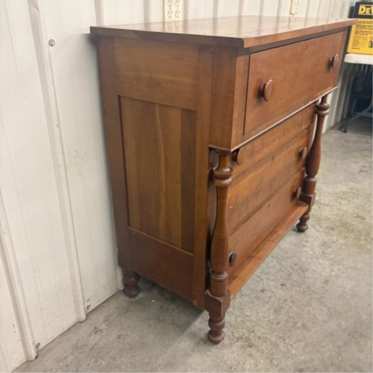 American Empire Cherry and Curly Maple Four-Drawer Chest