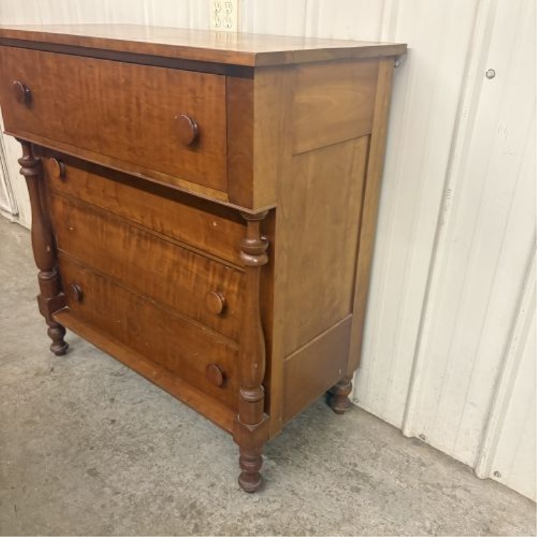 American Empire Cherry and Curly Maple Four-Drawer Chest