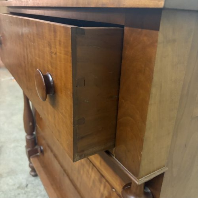 American Empire Cherry and Curly Maple Four-Drawer Chest